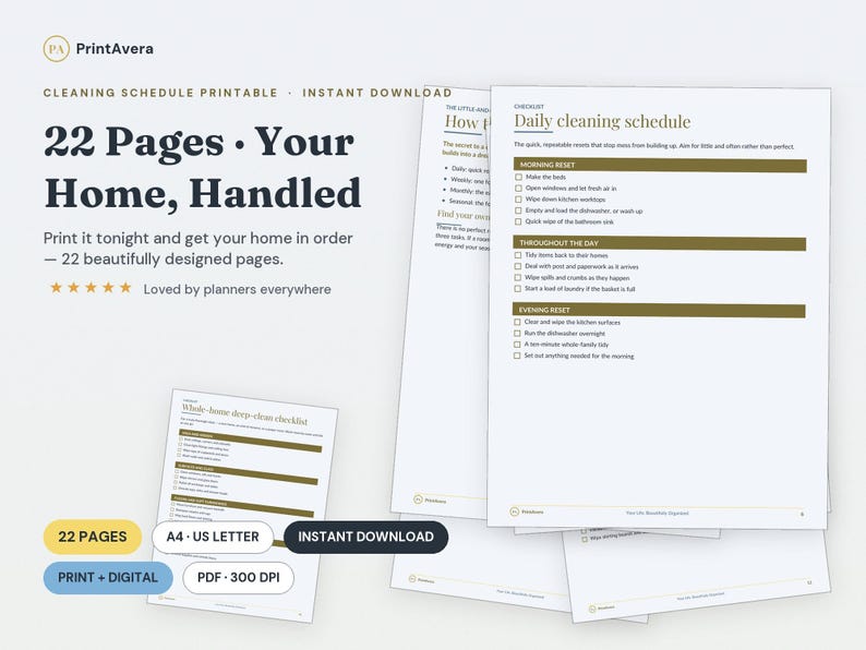 Cleaning Schedule Planner | Daily, Weekly, Monthly Checklists (PDF Download) image 1
