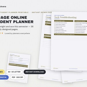 Online Student Planner Printable | Study, College, Academic Assignment Tracker (PDF Download) image 1