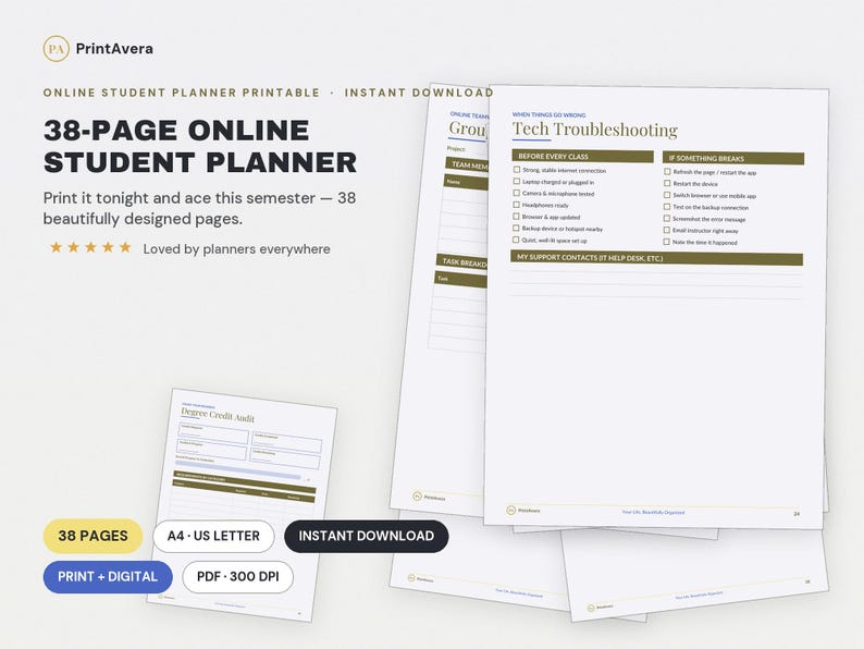 Online Student Planner Printable | Study, College, Academic Assignment Tracker (PDF Download) image 1