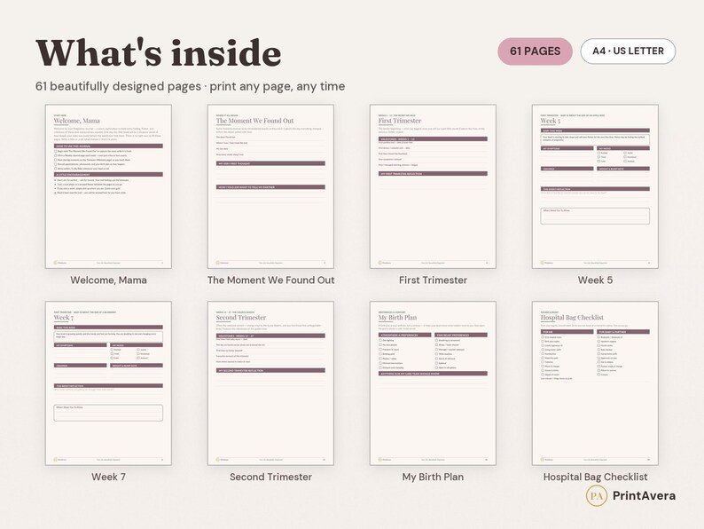 Pregnancy Journal | 61-Page Keepsake, Milestone Tracker (PDF Download) image 2