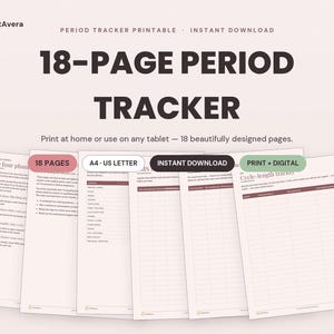 Period Tracker Printable | Cycle, Symptom, Health Log (Instant Download PDF) image 1