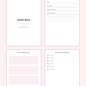 Pastel Boho Daily Tarot Journal Printable PDF, Rainbow Aesthetic Tarot Tracker, Cute Tarot Workbook Pages image 2