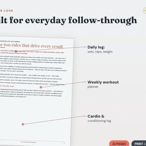 Workout Log Printable | Fitness Tracker, Strength, Cardio, Recovery (PDF Download) image 3