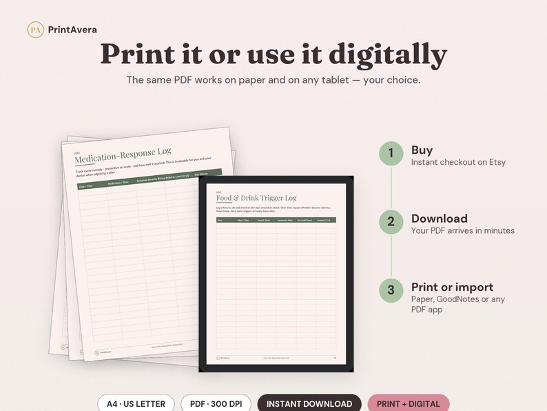 Migraine Tracker Printable | Symptom Log, Health Journal (A4, US Letter PDF) image 4