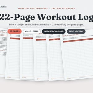 Workout Log Printable | Fitness Tracker, Strength, Cardio, Recovery (PDF Download) image 1