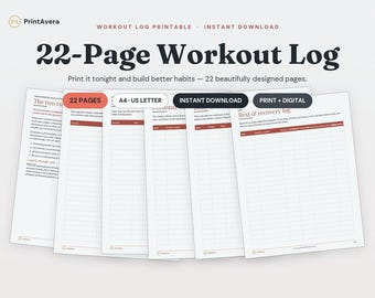 Workout Log Printable | Fitness Tracker, Strength, Cardio, Recovery (PDF Download)