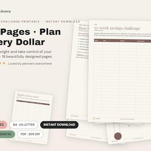 Kit imprimible para el reto del ahorro / 18 páginas, registro de ahorros (descarga en PDF) imagen 1