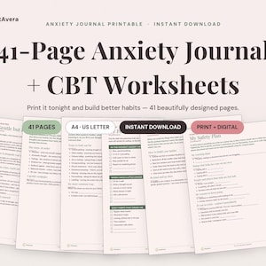 Anxiety Journal Printable | CBT Worksheets, Mental Health Workbook (PDF Download) image 1
