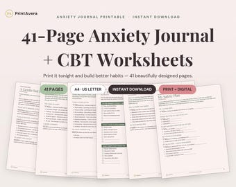 Anxiety Journal Printable | CBT Worksheets, Mental Health Workbook (PDF Download)