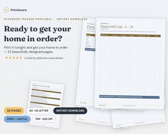 Passwort-Tracker zum Ausdrucken | Protokollführer, Organizer (A4 US Letter PDF)