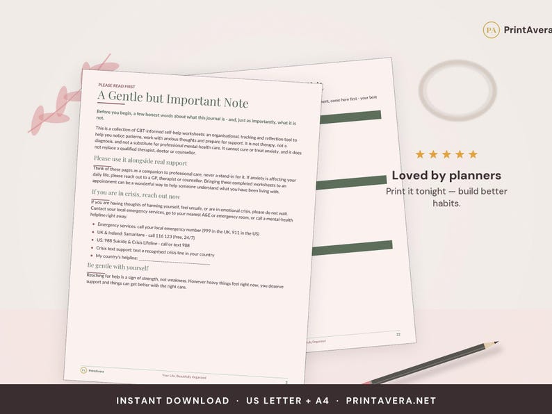 Anxiety Journal Printable | CBT Worksheets, Mental Health Workbook (PDF Download) image 5