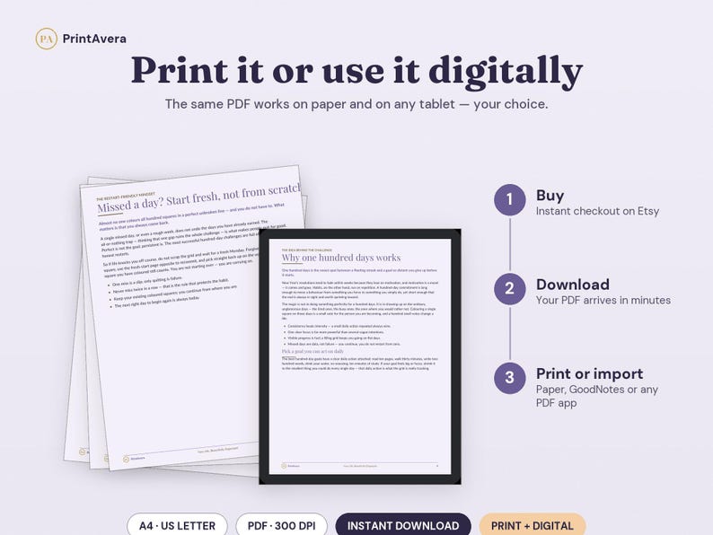 100 Day Challenge Tracker | Habit Goal Setting Printable (PDF Download) image 4