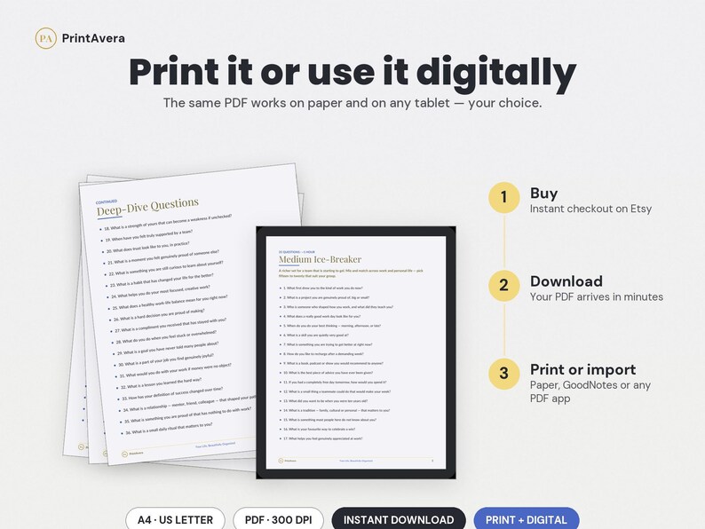 Team Building Questionnaire Printable | Icebreaker Questions, Facilitator Guide (PDF Download) image 4