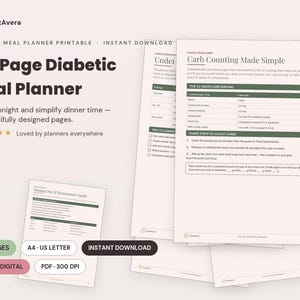 Diabetic Meal Planner Printable | Weekly Carb Counting PDF (A4 US Letter)