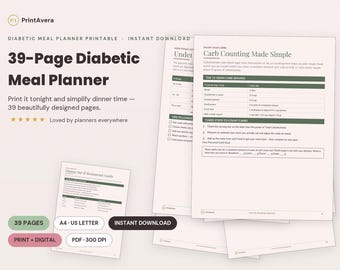 Diabetic Meal Planner Printable | Weekly Carb Counting PDF (A4 US Letter)