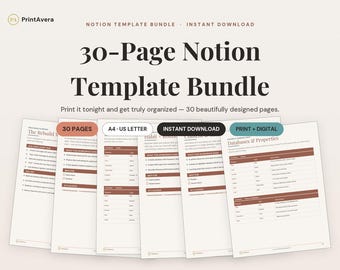 Ensemble de modèles Notion | Agenda numérique, hebdomadaire, TDAH, mensuel, quotidien (PDF)
