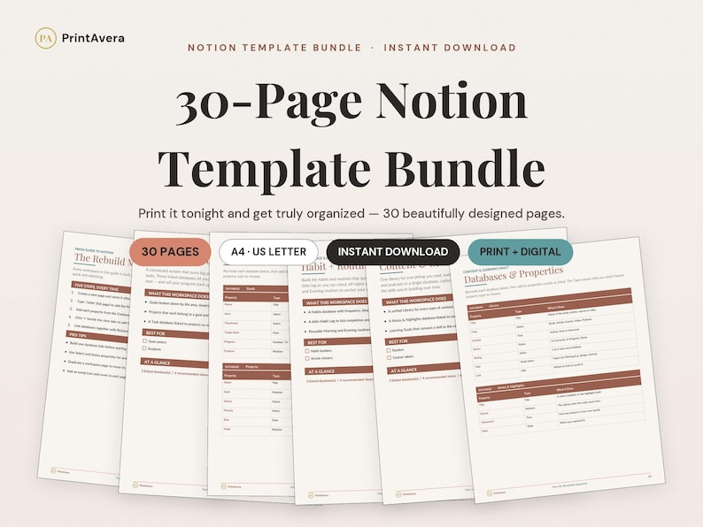 Notion Template Bundle | Digital Planner, Weekly, ADHD, Monthly, Daily (PDF) image 1