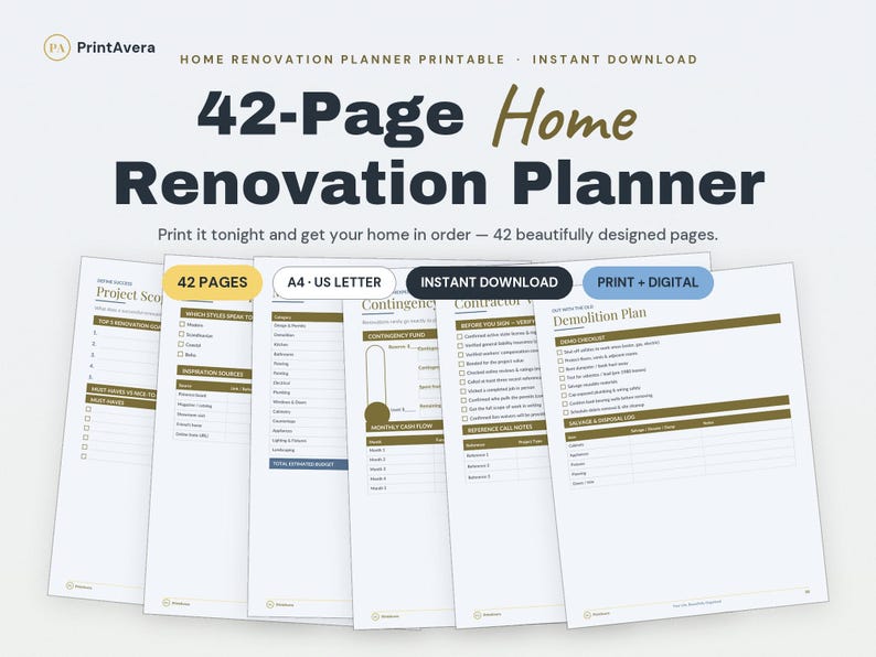 Home Renovation Planner Printable | Budget, Schedule, Manage Remodel (Excel, PDF) image 1