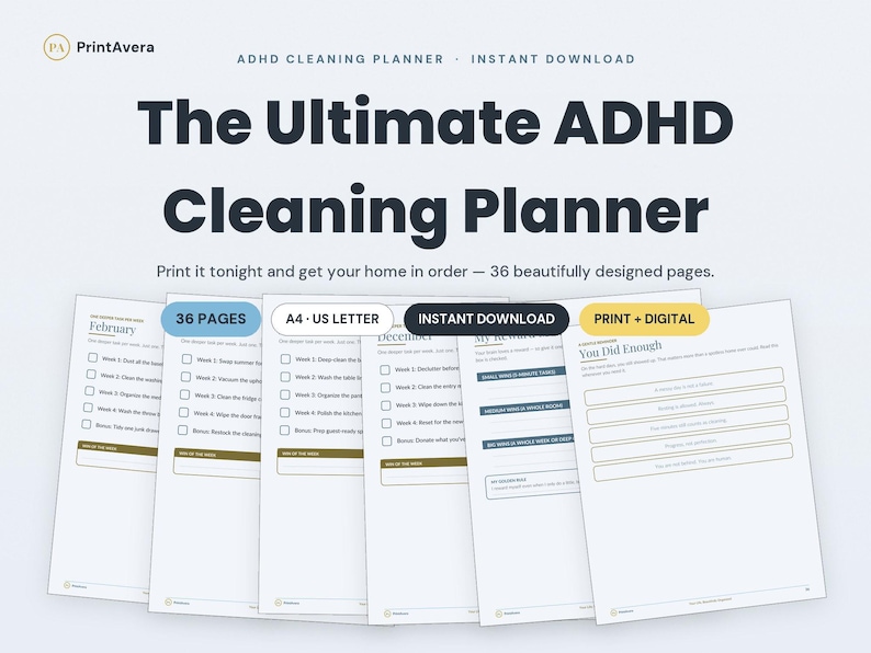 ADHD Cleaning Planner | Shame-Free Tasks, Daily Reset Routine (PDF Download) image 1