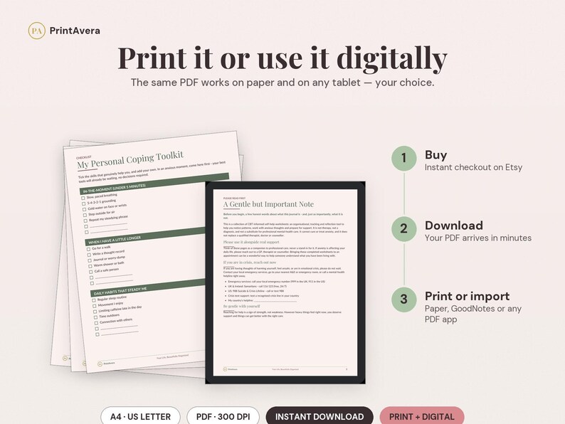 Anxiety Journal Printable | CBT Worksheets, Mental Health Workbook (PDF Download) image 4