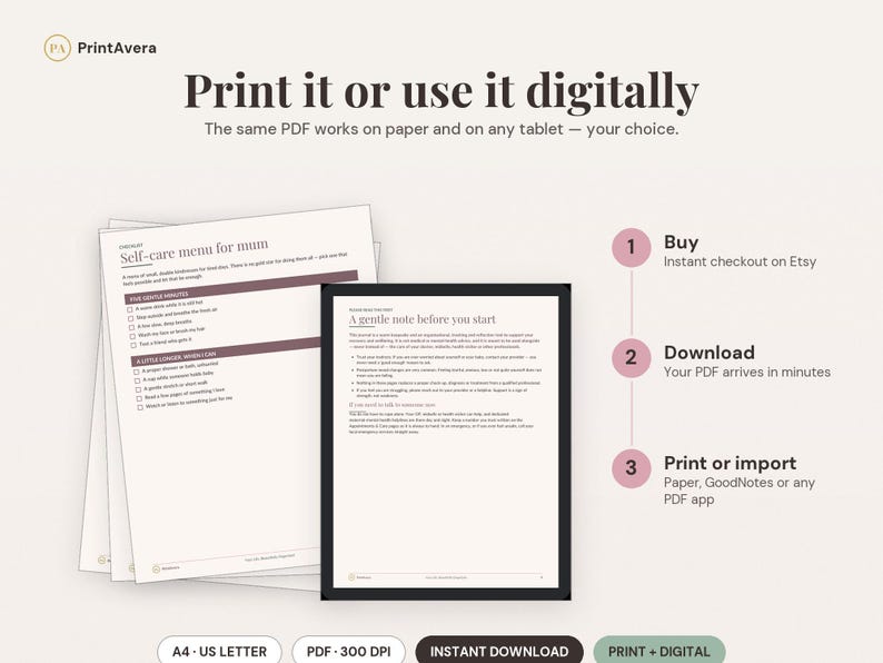 Postpartum Journal Printable | New Mom Recovery & Wellbeing Tracker (PDF Download) image 4