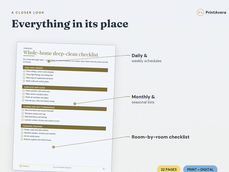 Cleaning Schedule Planner | Daily, Weekly, Monthly Checklists (PDF Download) image 3