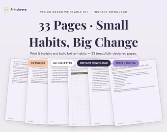 Vision Board Printable Kit | Law of Attraction, Affirmation Cards (PDF Download)