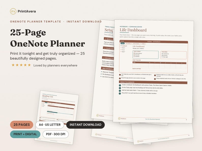 OneNote Planner Template | Digital ADHD Weekly Monthly Planner (PDF) image 1