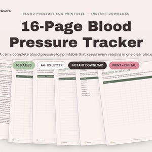 Blood Pressure Log Printable | Blood Pressure Tracker, Blood Pressure Chart, Medical Tracker, Pulse Log | A4 US Letter, Instant Download PDF image 1