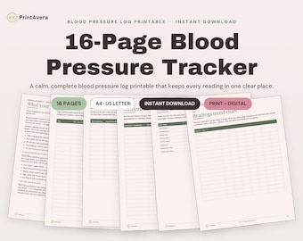 Blood Pressure Log Printable | Blood Pressure Tracker, Blood Pressure Chart, Medical Tracker, Pulse Log | A4 US Letter, Instant Download PDF