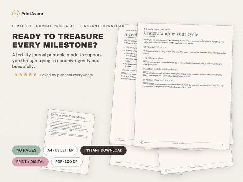 TTC Fertility Journal Printable | Cycle, BBT, Ovulation Tracker (PDF Download) image 1