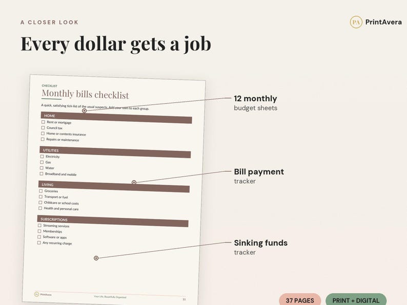 37-Page Budget Binder Printable | Finance Planner, Expense Tracker (PDF Download) image 3