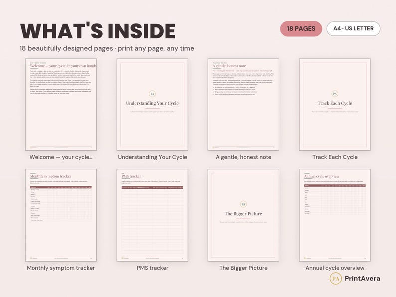 Period Tracker Printable | Cycle, Symptom, Health Log (Instant Download PDF) image 2