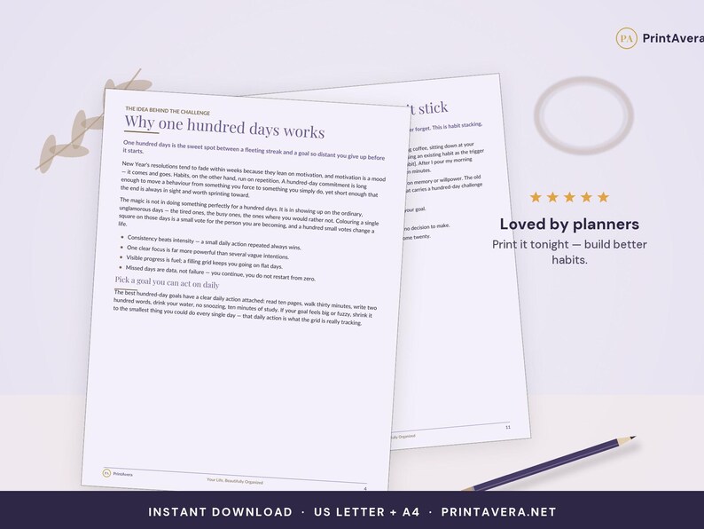 100 Day Challenge Tracker | Habit Goal Setting Printable (PDF Download) image 5