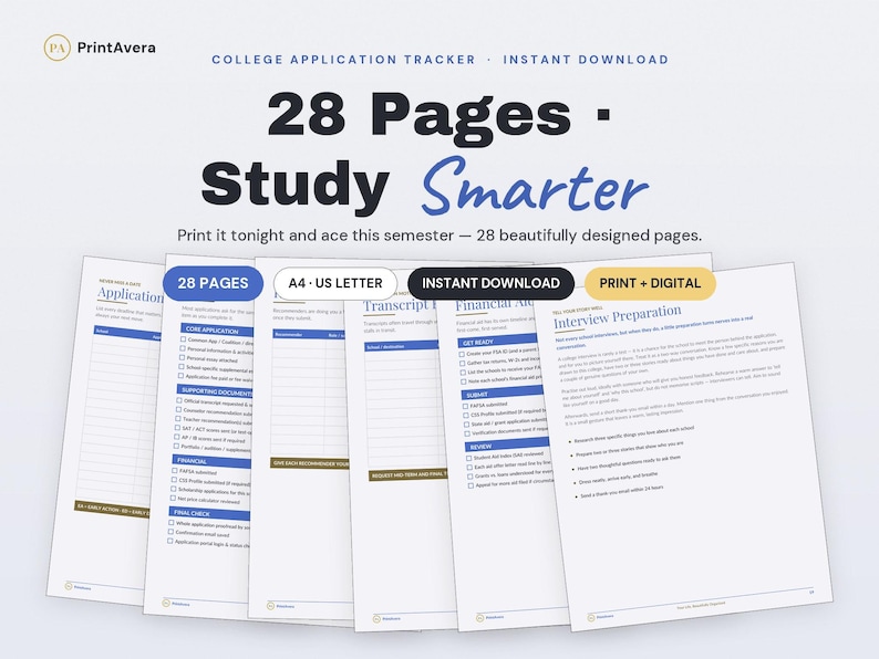 College Application Tracker | Spreadsheet, Planner (Excel, PDF Download) image 1