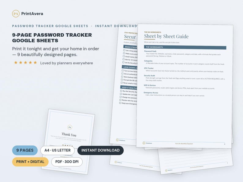 Passwort-Tracker für Google Tabellen | Sicherheitsprotokoll, Excel-Tabelle (Digitaler Download) Bild 1