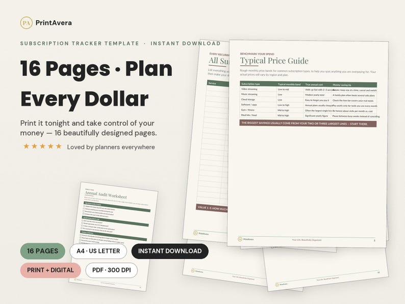 Subscription Tracker Template | Budget Planner, Expense Tracker (Excel PDF) image 1