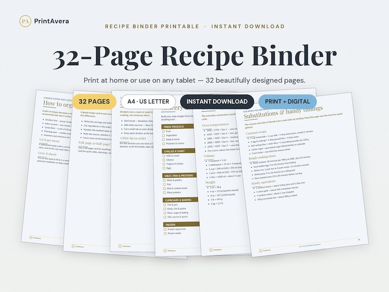 Recipe Binder Printable | Cleaning Planner, Schedule, Checklist (Instant Download PDF) image 1