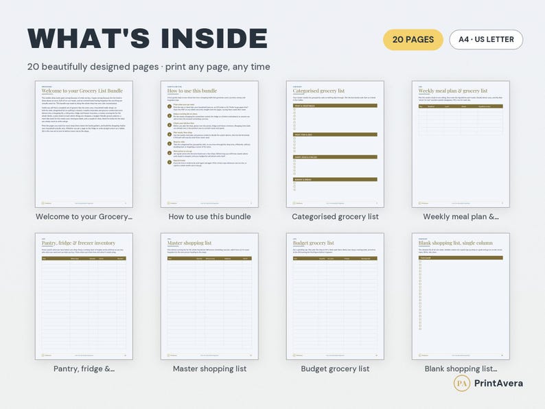 Printable Grocery List Bundle | Aisle-Categorised, Meal Plan (Digital Download) image 2
