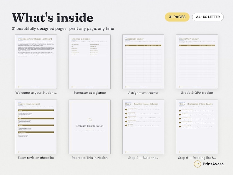 Notion Student Dashboard Planner | Installatiehandleiding, PDF (A4/US Letter) afbeelding 2