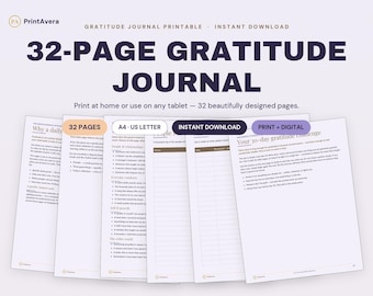 Gratitude Journal Printable | Daily, Weekly, Monthly Reflections (PDF Download)