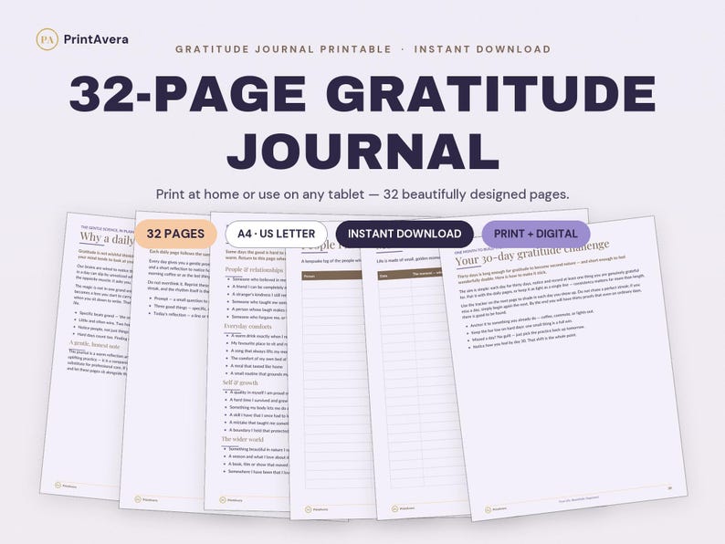 Journal de gratitude à imprimer | Réflexions quotidiennes, hebdomadaires et mensuelles (Téléchargement PDF) image 1