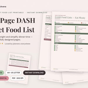 DASH Diet Food List Printable | Heart Healthy Eating Guide (Digital Download) image 1