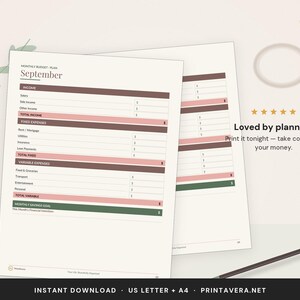 Budget Planner Printable | Expense Tracker, Savings Tracker (Digital Download) image 5
