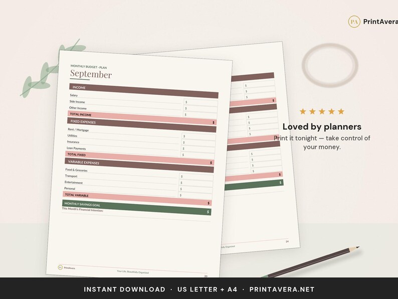 Budget Planner Printable | Expense Tracker, Savings Tracker (Digital Download) image 5