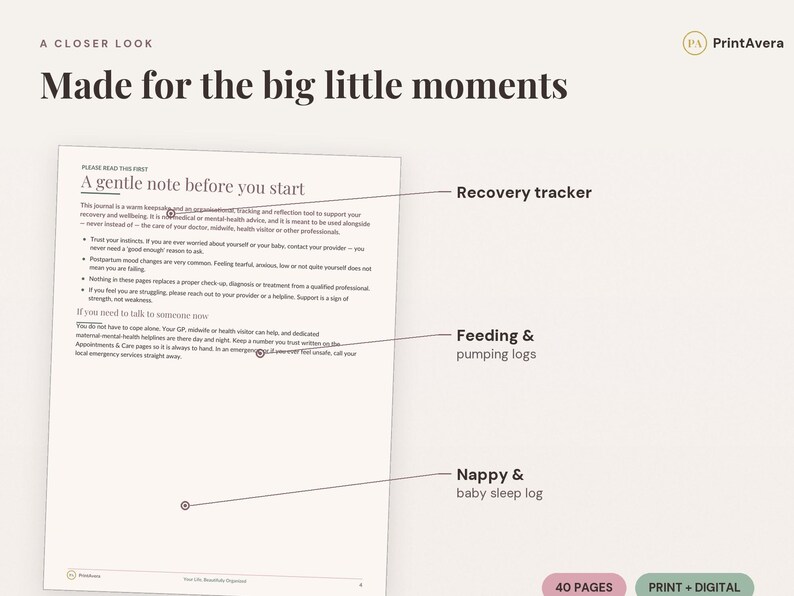 Postpartum Journal Printable | New Mom Recovery & Wellbeing Tracker (PDF Download) image 3