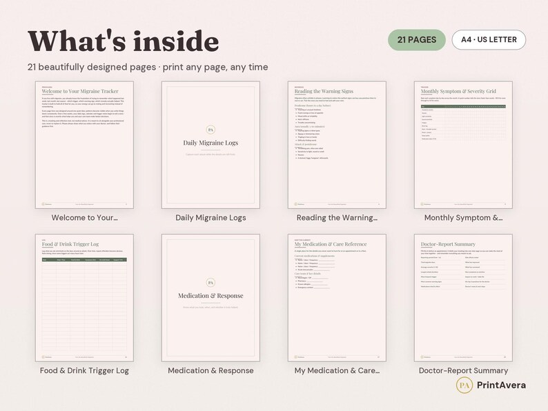 Migraine Tracker Printable | Symptom Log, Health Journal (A4, US Letter PDF) image 2