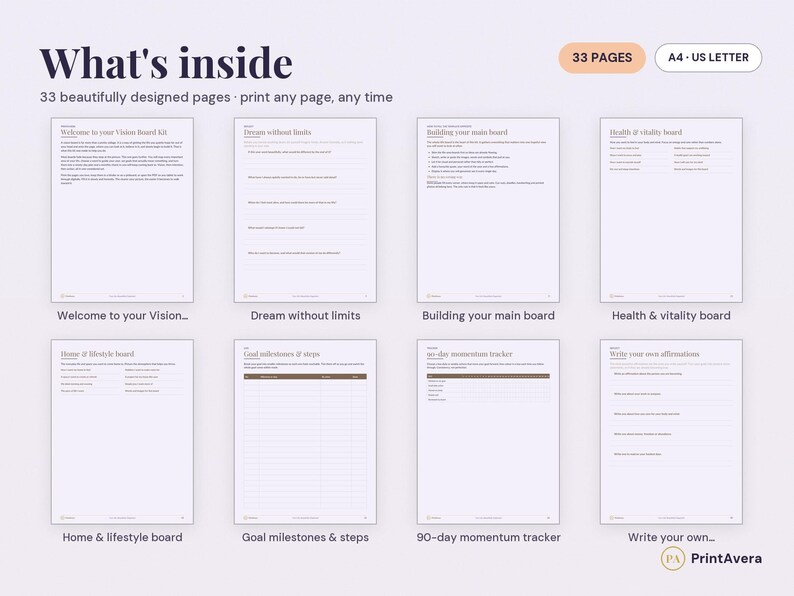 Vision Board Printable Kit | Law of Attraction, Affirmation Cards (PDF Download) image 2