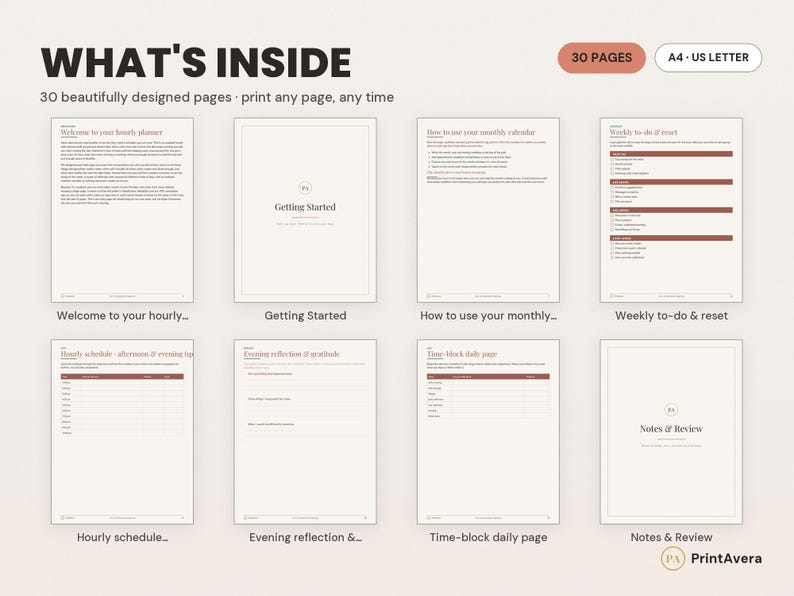 Daily Hourly Planner Printable | Undated Digital PDF for GoodNotes, A4/US Letter image 2