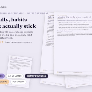 100 Day Challenge Tracker | Habit Goal Setting Printable (PDF Download) image 1